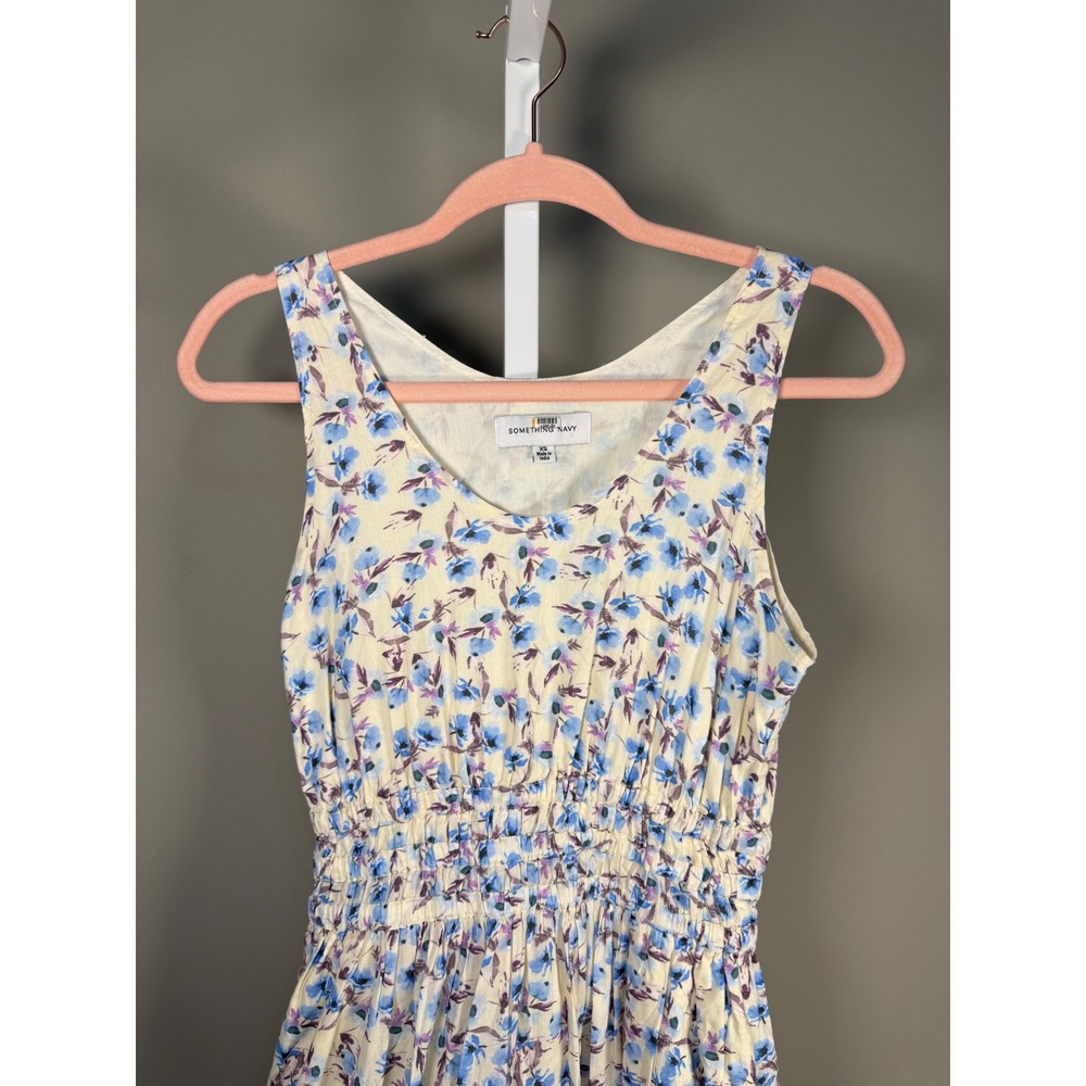 Something Navy Floral Smocked Waist Maxi Dress Cottagecore XS 100% Cotton - Picture 3 of 9